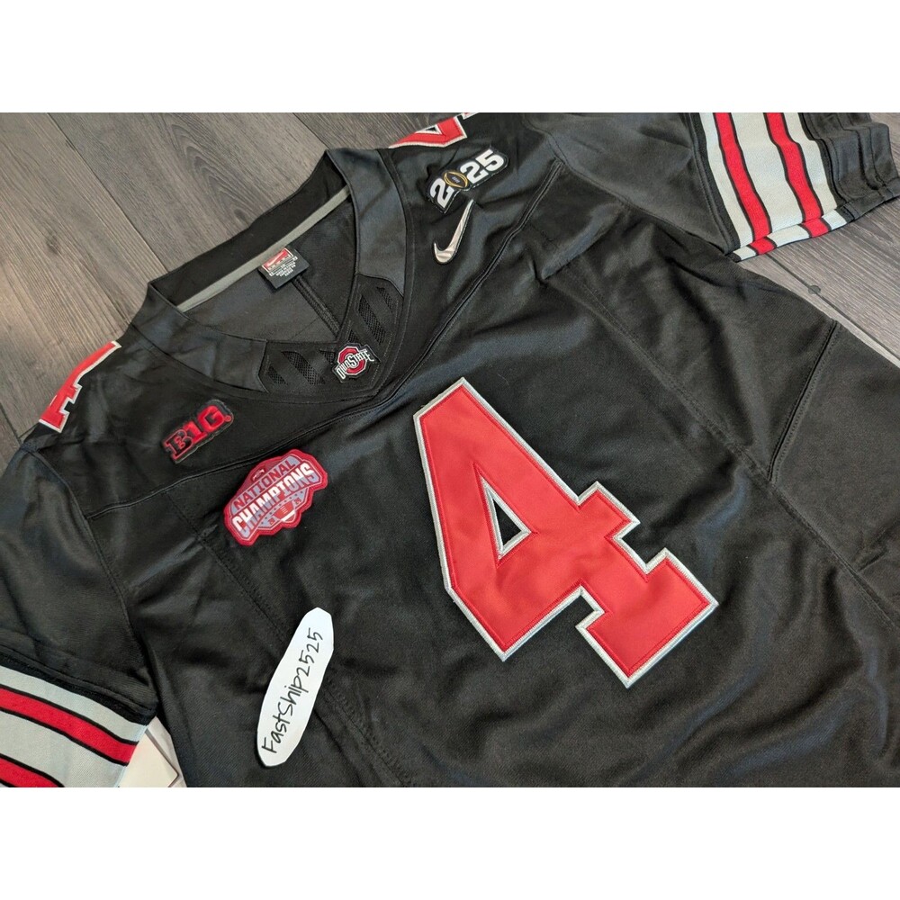 Jeremiah Smith #4 Ohio Buckeyes 🏈 Stitched Heritage Jersey BLACKOUT Medium - Picture 2 of 3